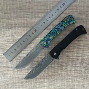 wholesale 3D Acrylic Handle Folding Knife – 10Cr13 Damascus Steel Blade Premium EDC & Collector’s Tool