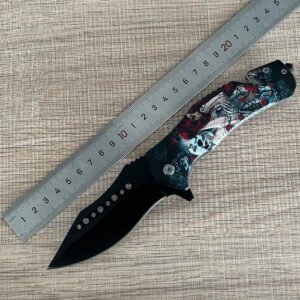 wholesale 8.5" Glass Breaker Lady & Skull Spring Assisted Folding Knife
