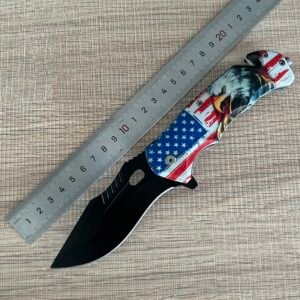 wholesale 4.75" USA Eagle Folding Pocket Knife – Patriotic EDC Folding Knife with 3.5"Black Blade, American Flag ABS Handle, Belt Clip, Glass Breaker & Seat Belt Cutter for Outdoor Use